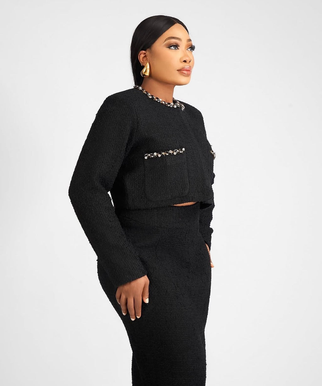 A M Y Embellished Cropped Jacket Set