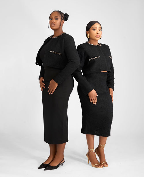 A M Y Embellished Cropped Jacket Set